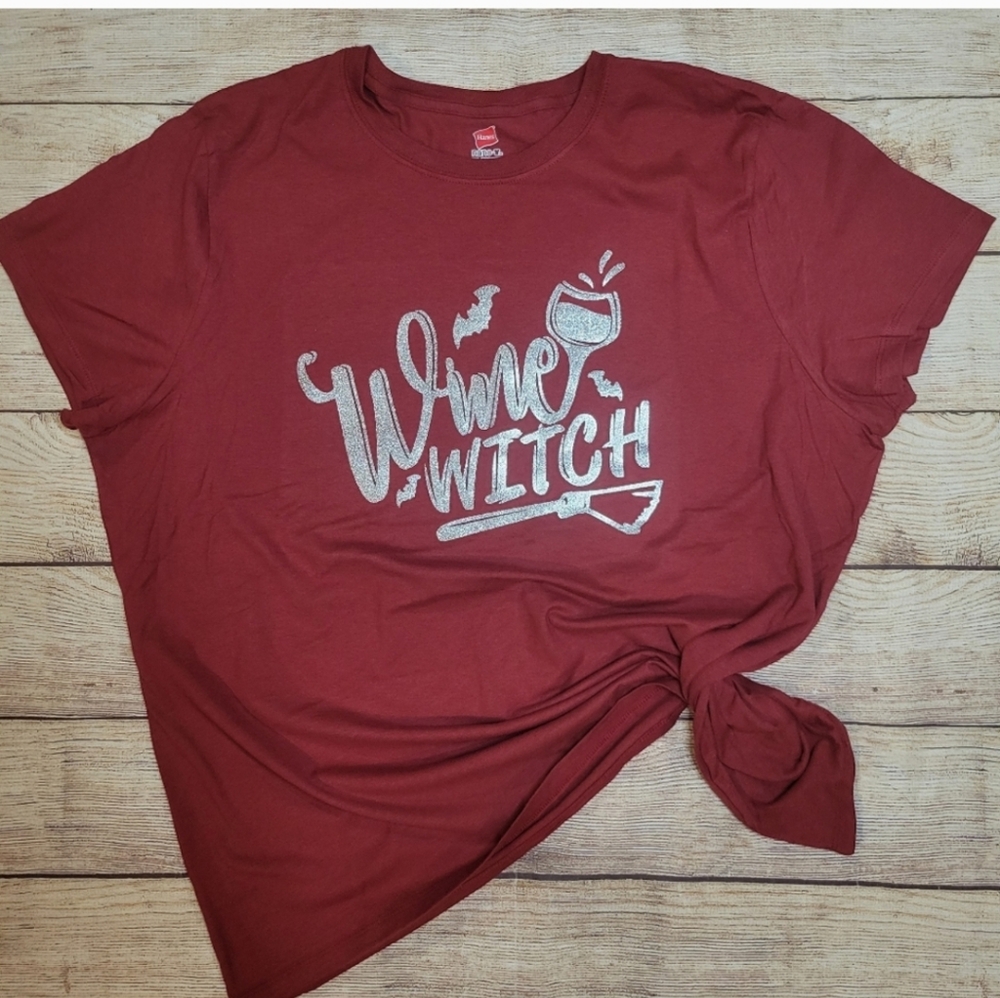 Halloween Wine witch burgundy graphic tee shirt